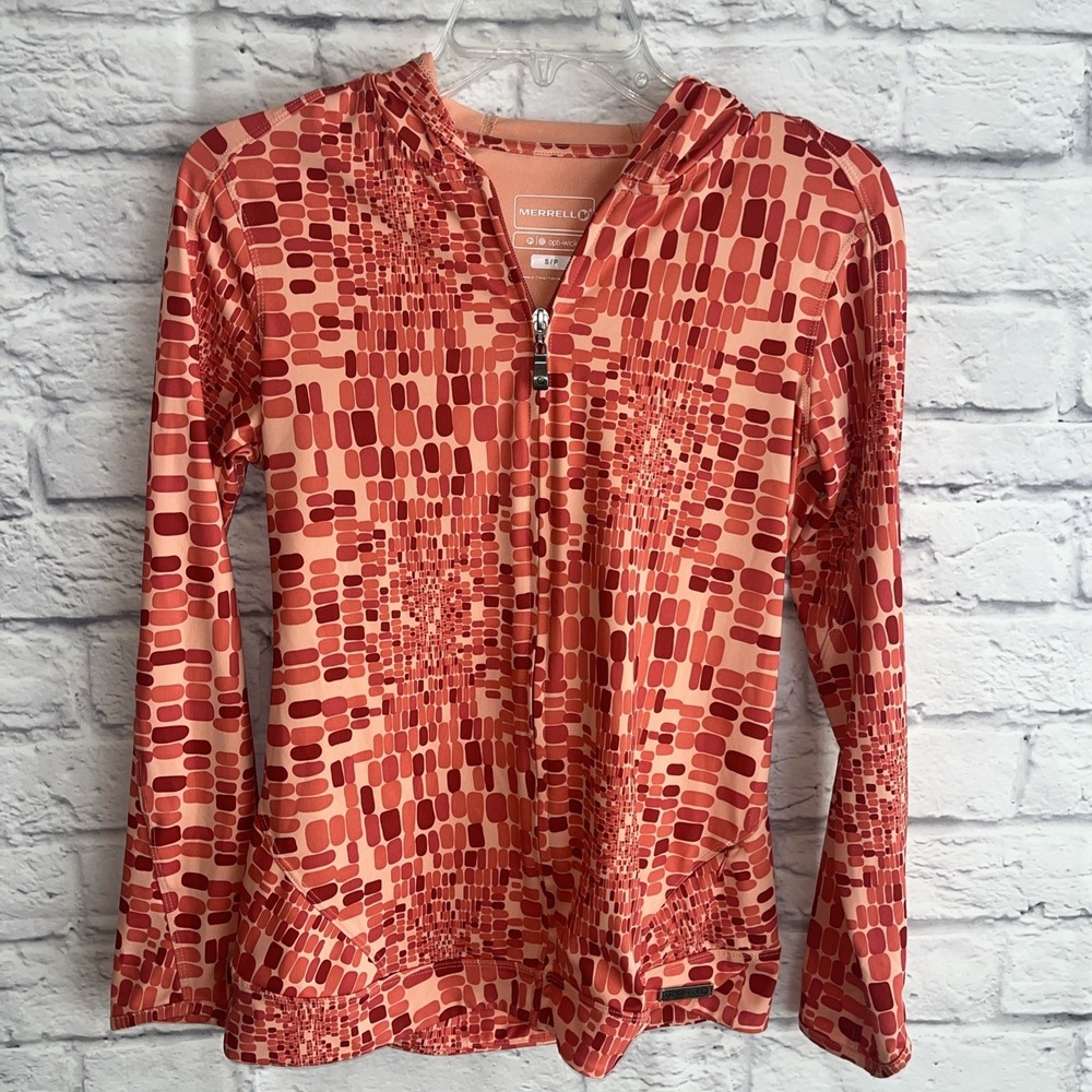 Merrell Orange Full Zip Hooded Opt-wick Activewear Stretch  Jacket Size Small